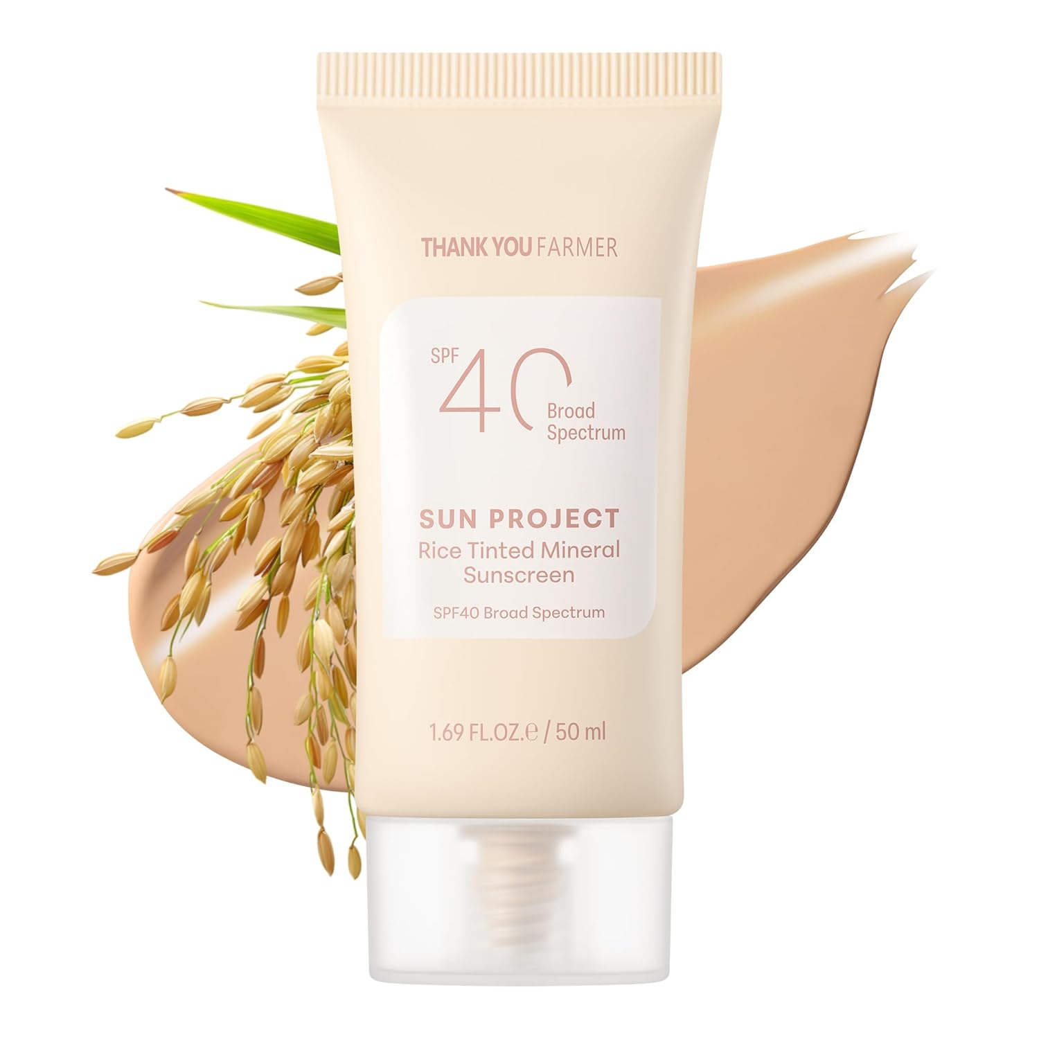 Thankyou Farmer Rice Tinted Mineral Sunscreen SPF 40 – Korean Zinc Oxide Face Sunscreen